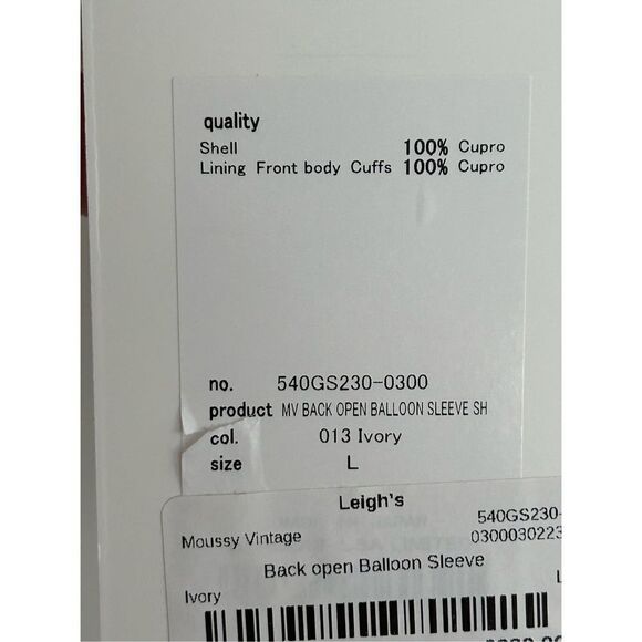 Moussy Open Back Balloon Sleeve Blouse Women's Ivory Size Large - Picture 7 of 7